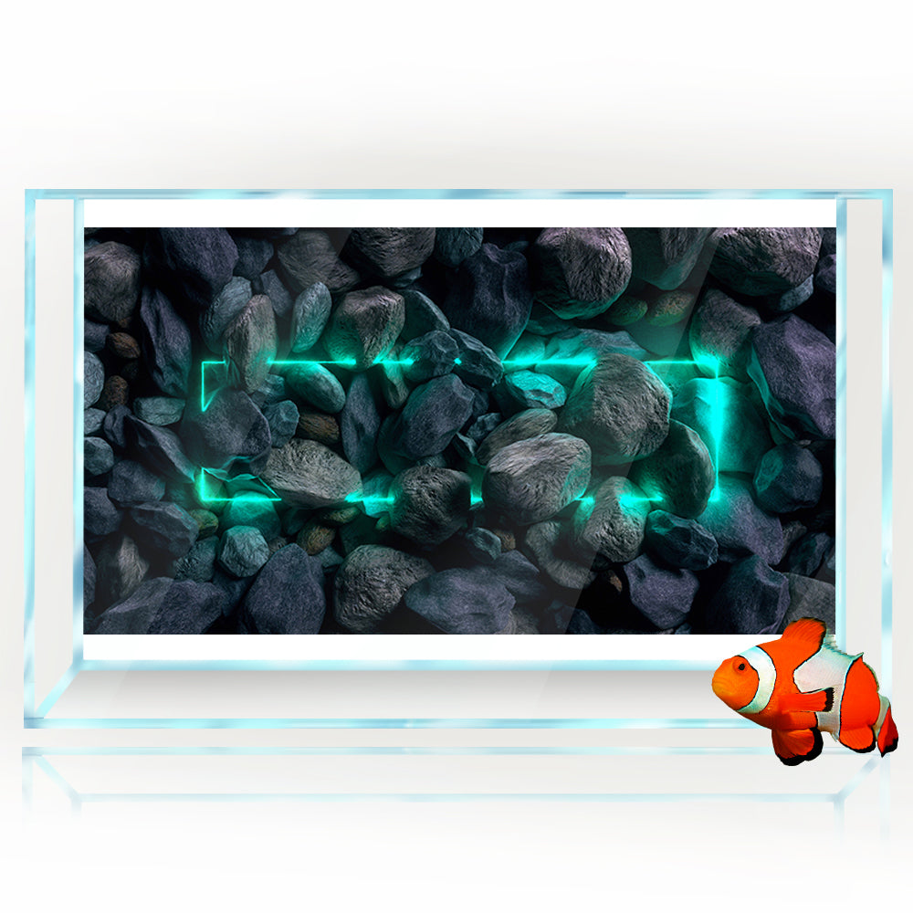 Aquarium Background Stickers - Stone Wall Cyan Light - Fish Tank Reptile Terrarium Decor Poster