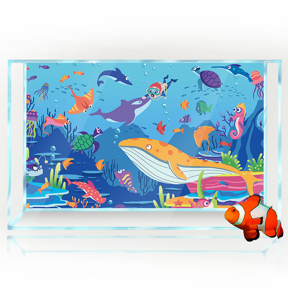 Aquarium Background Stickers - Cartoon Ocean Whales - Fish Tank Reptile Terrarium Decor Poster