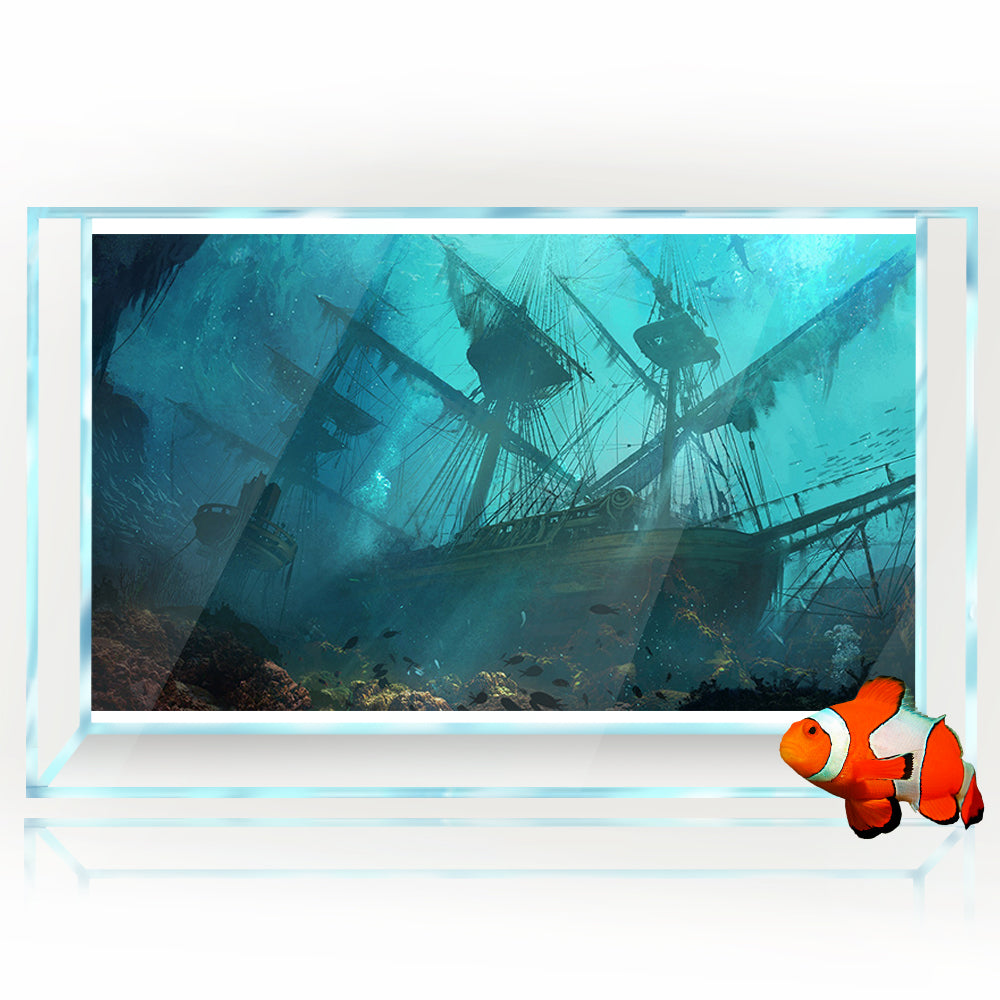 Aquarium Background Stickers - Ship Sea Ruins  - Fish Tank Reptile Terrarium Decor Poster