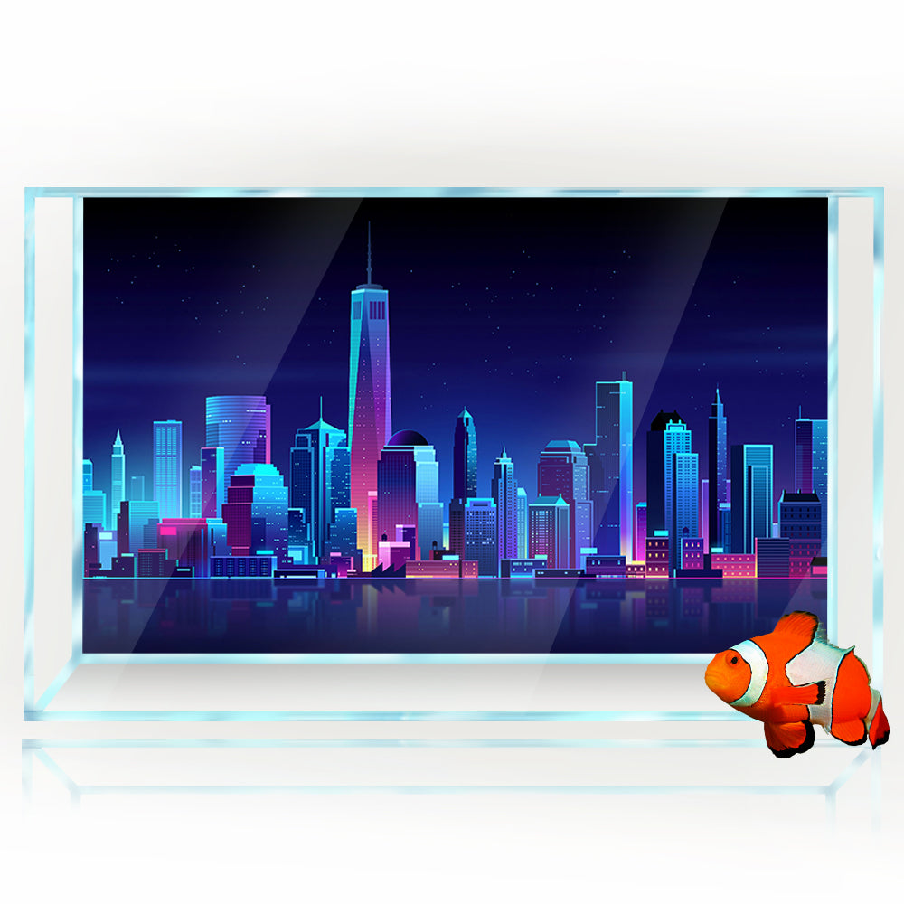 Aquarium Background Stickers - NY City Night View - Fish Tank Reptile Terrarium Decor Poster