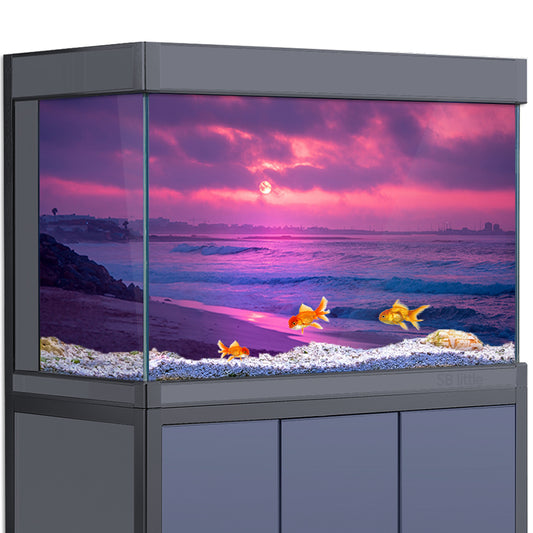 Aquarium Background Stickers - Beach Sunset Pink - Fish Tank Reptile Terrarium Decor Poster