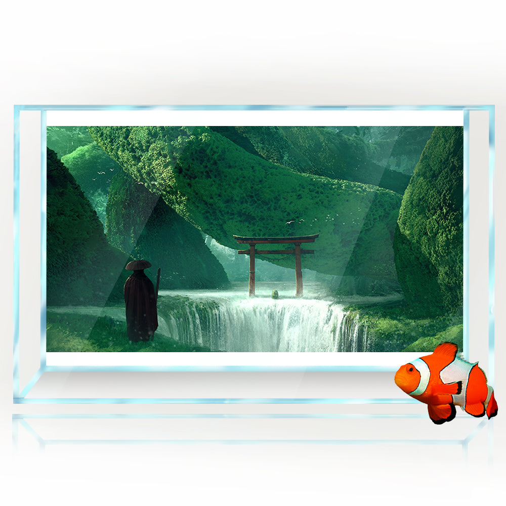 Aquarium Background Stickers - Japanese Torii Monks - Fish Tank Reptile Terrarium Decor Poster