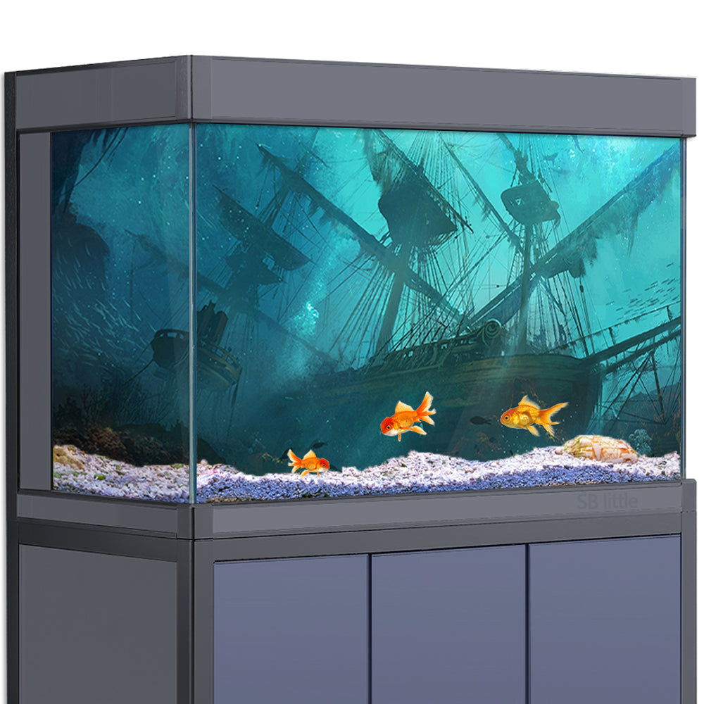 Aquarium Background Stickers - Ship Sea Ruins  - Fish Tank Reptile Terrarium Decor Poster