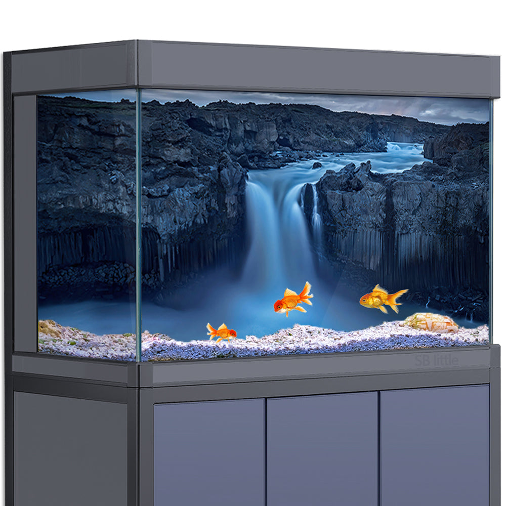 Aquarium Background Stickers - Waterfall in Cloudy Scenery - Fish Tank Reptile Terrarium Decor Poster