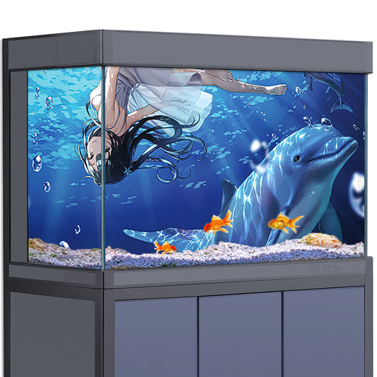 Aquarium Background Stickers - Anime Dolphin Girl - Fish Tank Reptile Terrarium Decor Poster