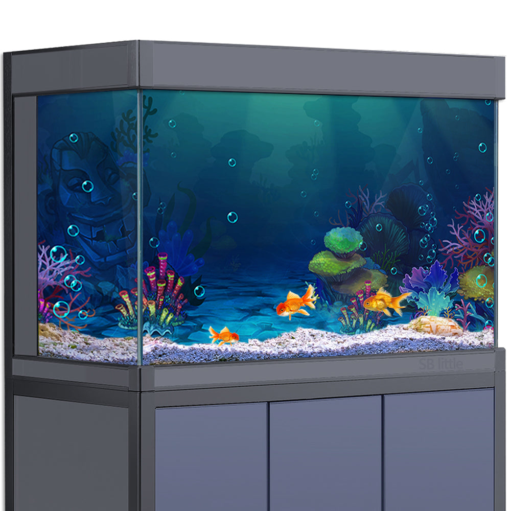 Aquarium Background Stickers - Cartoon Underwater World - Fish Tank Reptile Terrarium Decor Poster