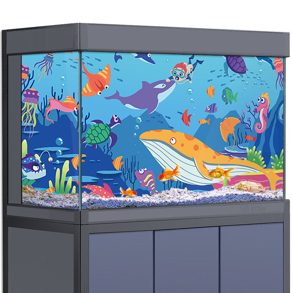 Aquarium Background Stickers - Cartoon Ocean Whales - Fish Tank Reptile Terrarium Decor Poster