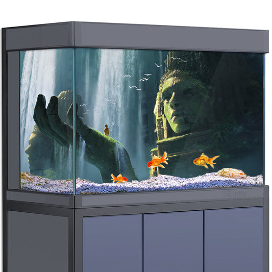 Aquarium Background Stickers - Buddha Statue Waterfall - Fish Tank Reptile Terrarium Decor Poster