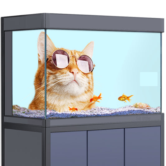 Aquarium Background Stickers - Cute Cat - Fish Tank Reptile Terrarium Decor Poster