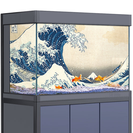 Aquarium Background Stickers - Japan Kanagawa Waves - Fish Tank Reptile Terrarium Decor Poster