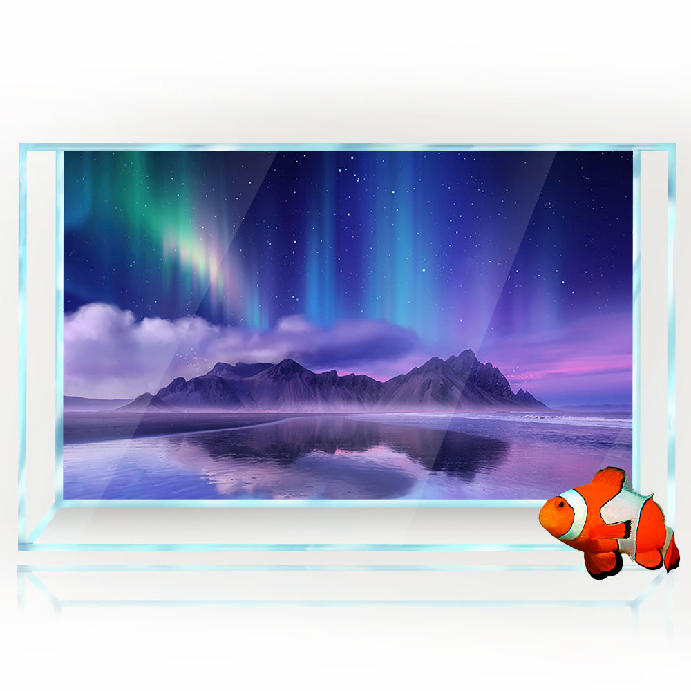 Aquarium Background Stickers - Aurora Borealis Mountains - Fish Tank Reptile Terrarium Decor Poster