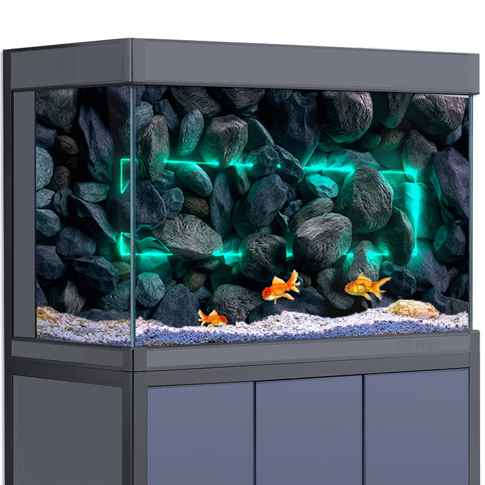 Aquarium Background Stickers - Stone Wall Cyan Light - Fish Tank Reptile Terrarium Decor Poster